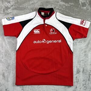 Vintage Y2K Canterbury Lions Rugby Jersey Auto & General Red White Mens Medium